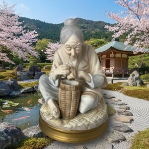 Vintage Ardalt Japan Bisque Figurine Woman Weaving Basket #6589, 6.7"